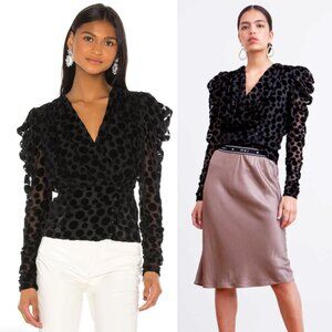 BIRGITTE HERSKIND Catja Blouse Velvet Black Polka Dots Sheer Size 38 (US 6)